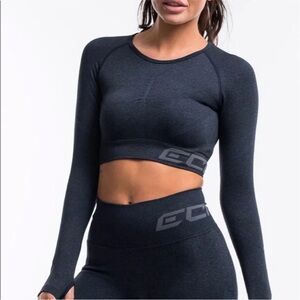 ECHT Navy Arise Scrunch Front Long Sleeve Active Crop Top Size Medium